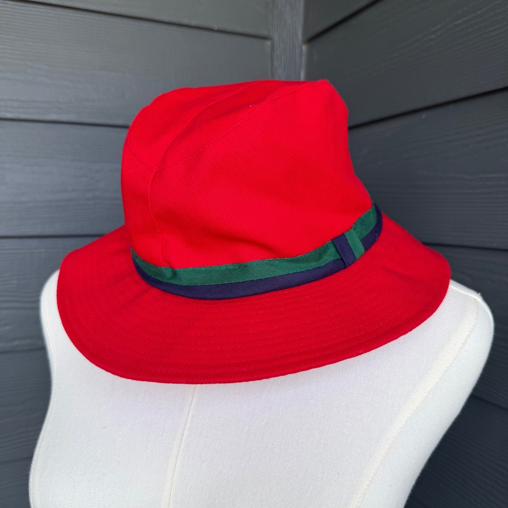 Vintage Totes RainHats Red Bucket Rain Hat Wide Brim Made in Hong Kong‎